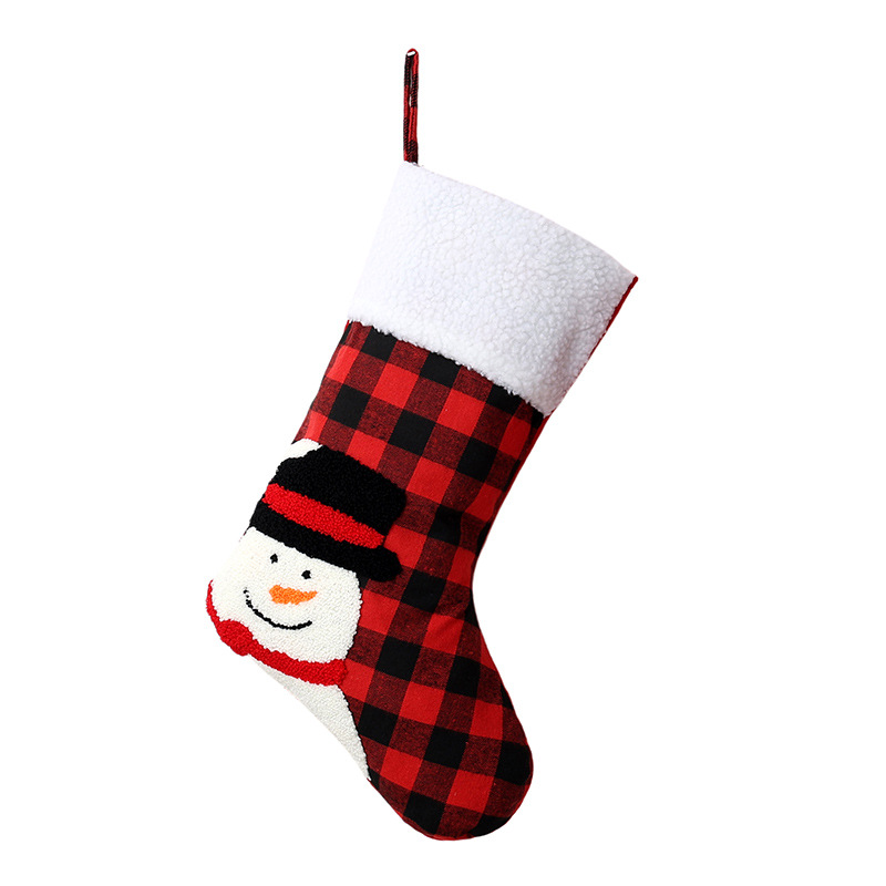 Decoración navideña Calcetines navideños A cuadros rojos y negros Felpa Bolsa de regalo para niños Colgante de ventana Decoración de ambiente de fiesta