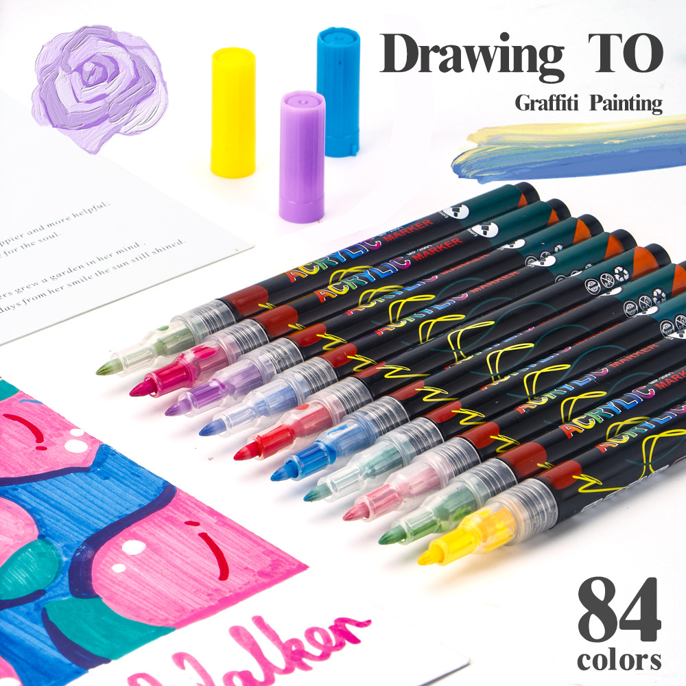 Nueva pluma acrílica acrílica marcador de acrílico 84 color conjunto de pincel de pintura de estudiantes DIY nail graffiti pincel en stock