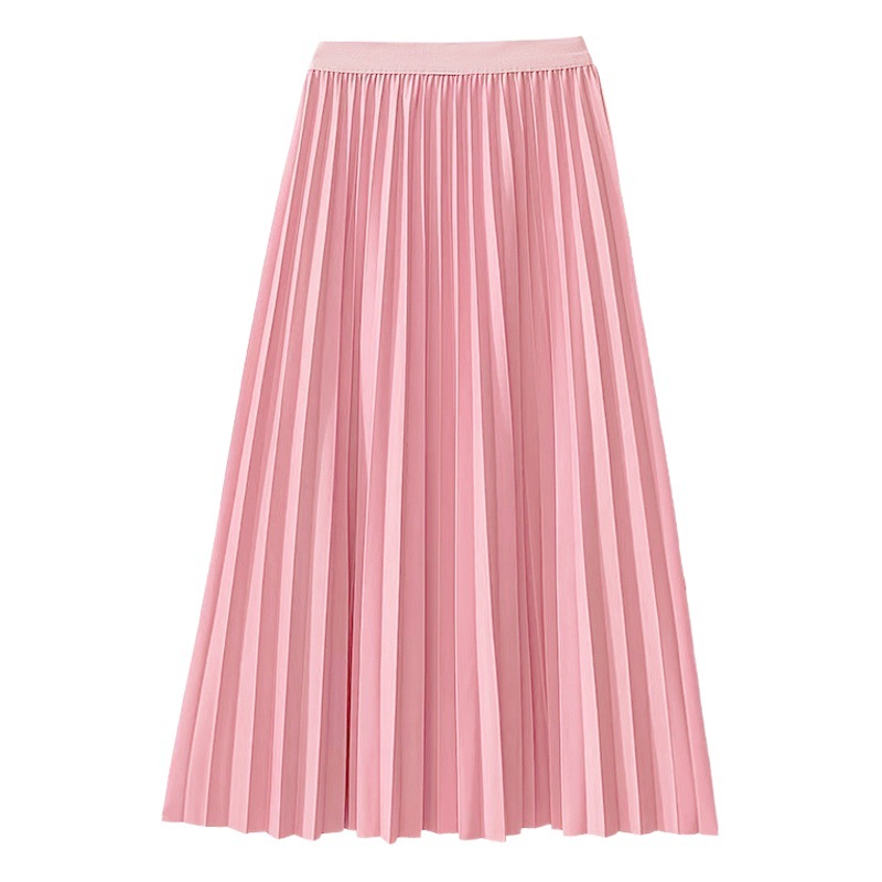 Summer Style Pleated Long Skirt for Children and Teenagers, Elegant Solid Color Half-Length Skirt, Slimming Japanese-Style Mid-Length Flared Skirt