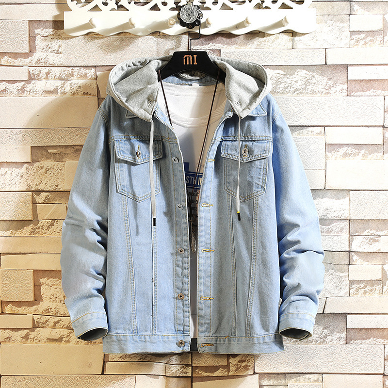 21 Spring Clothing Spot Brick Wall Denim Jacket Fat Boy Hole Printing Large Size Hooded Denim Jacket Korean Solid Color Top