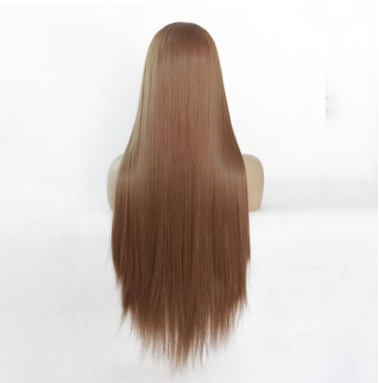 Marrón largo recto frente de encaje fibra química peluca de seda de alta temperatura mano gancho de fábrica LW0055