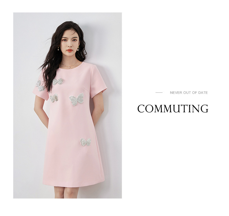 Đầm suông nữ midi tay ngắn cổ tròn, họa tiết hoa nổi sequin lấp lánh, phom suông che khuyết điểm — Màu đen chi tiết 23