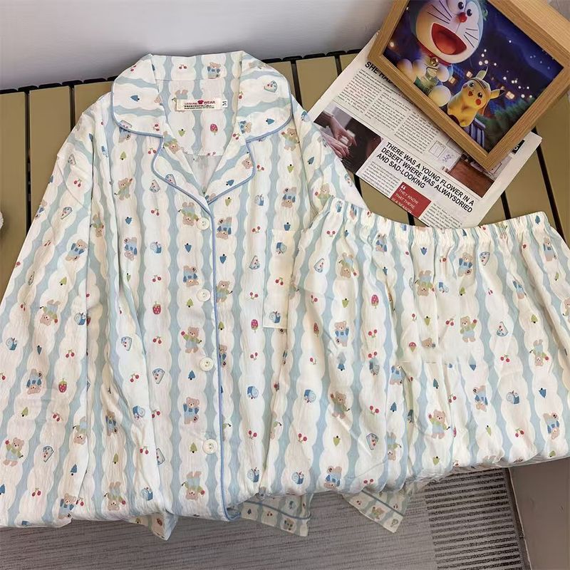甜美ins条纹Kitty猫睡衣女春秋季长袖长裤两件套美少女家居服可爱|undefined