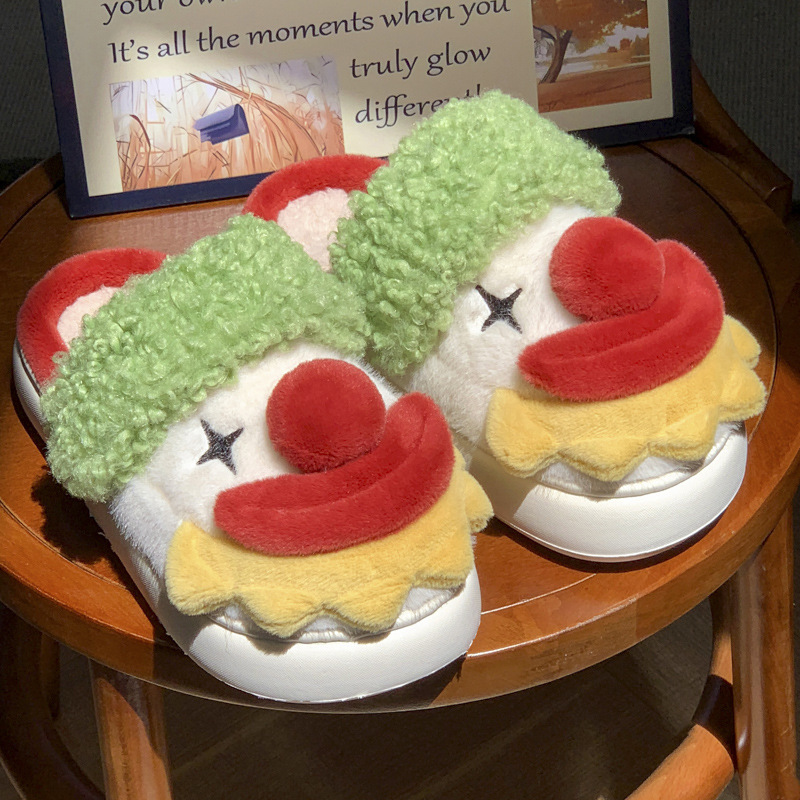 Funny Clown Couple Cotton Slippers Women's New Winter Internet Popular Men's Cotton Shoes Indoor Home and Outer Wear Thick Sole Height Increase