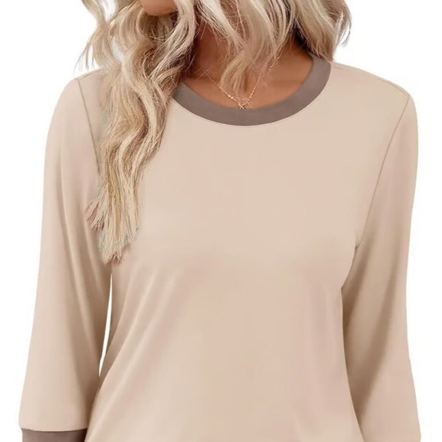 Amazon 2026 Fall New Women's T-Shirt 3/4 Long Sleeve Top Casual Round Neck Color Block Waist-Cinching Women's Top Amazon 2026 Fall New Women's T-Shirt 3/4 Long Sleeve Top Casual Round Neck Color Block Waist-Cinching Women's Top