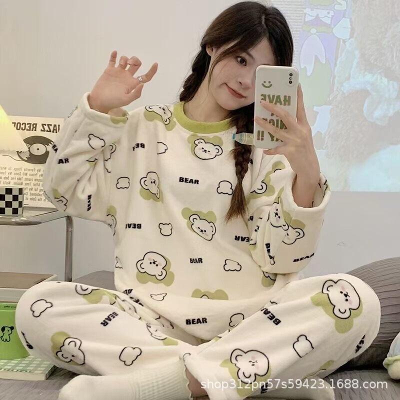 Tweed Style Ins High-End Pajamas for Women in Autumn and Winter Flannel Fleece-Lined to Heattech Students Cute Popular Two-Piece Set Tweed Style Ins High-End Pajamas for Women in Autumn and Winter Flannel Fleece-Lined to Heattech Students Cute Popular Two-Piece Set