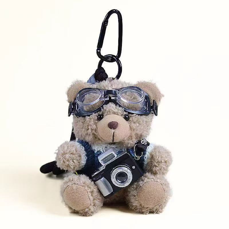 Cámara flash osos colgantes bolsos de peluche muñeca tela muñeca pareja llaveros regalo de cumpleaños creativo