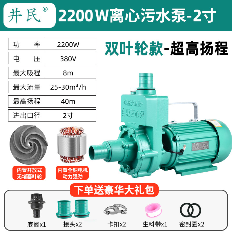 2200W self-priming pump double impeller 2 inch 380V