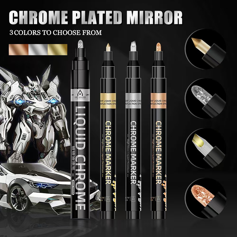 Chrome-Plated Pen, Electroplated Metal Marker Pen, Touch-Up Pen, Color Touch-Up Pen, Waterproof, Non-Fading Signature Pen, Metal Touch-Up Pen