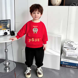 秋冬加绒新款拜年服幼儿园元旦活动班服时尚洋气过年套装两件套潮