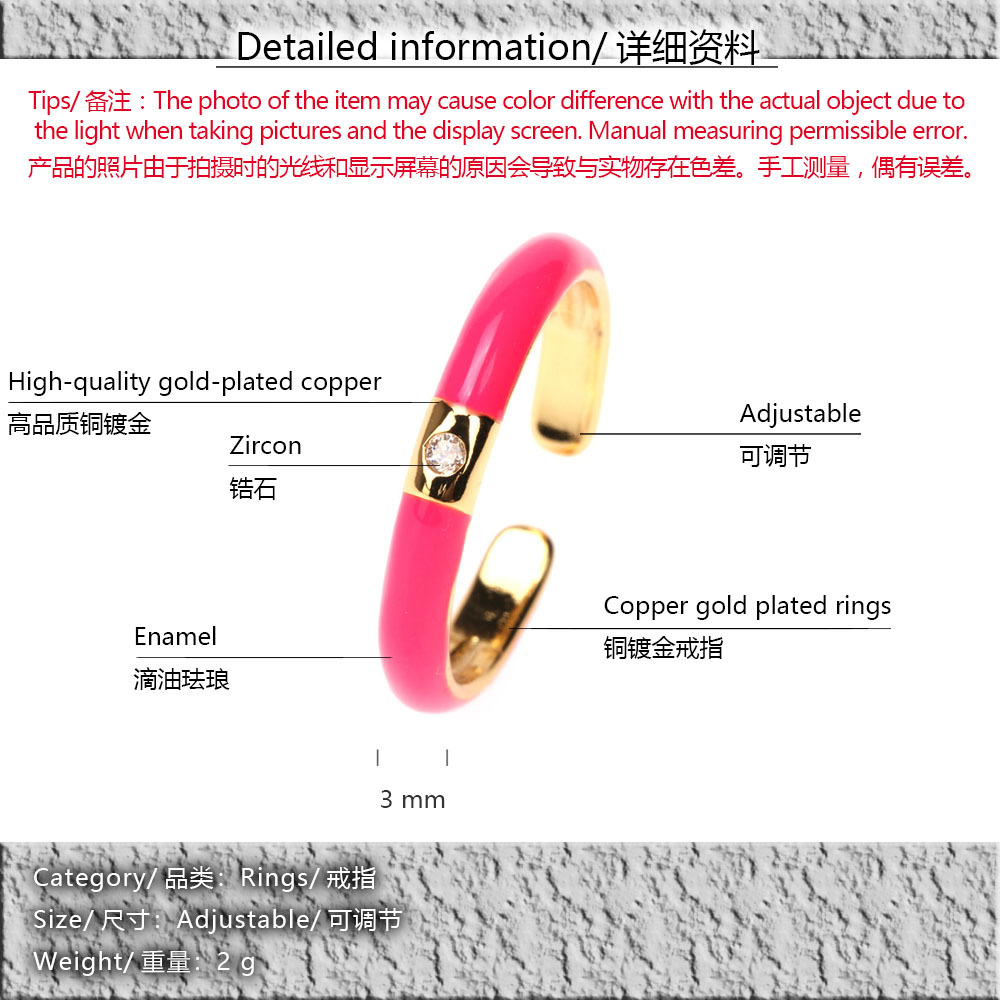 Wholesale Simple Solid Color Geometric Zircon Copper Ring Nihaojewelry display picture 18