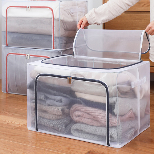 Thickened nylon mesh transparent steel frame storage box wholesale waterproof foldable clothing quilt organizing box storage box