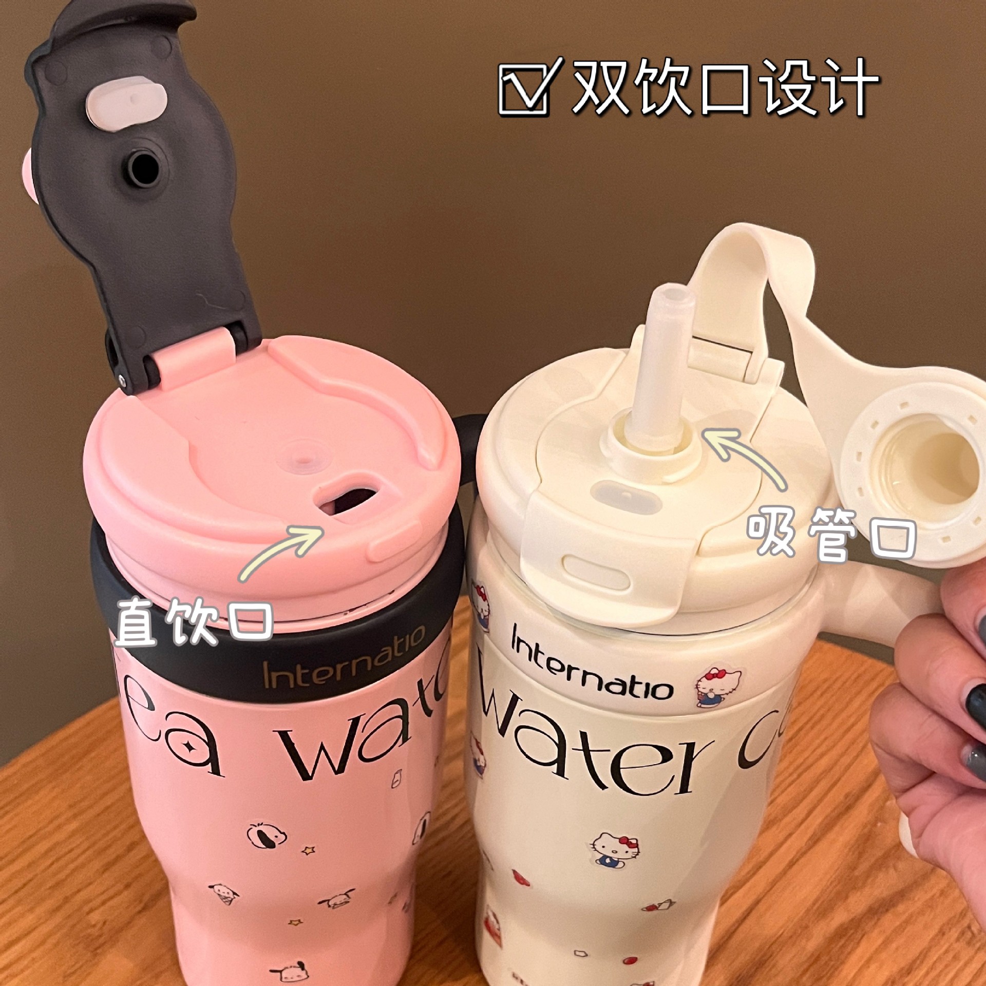 Simple 304 taza de acero inoxidable taza de café de alta capacidad para hombres y mujeres con mango portátil taza de agua de paja