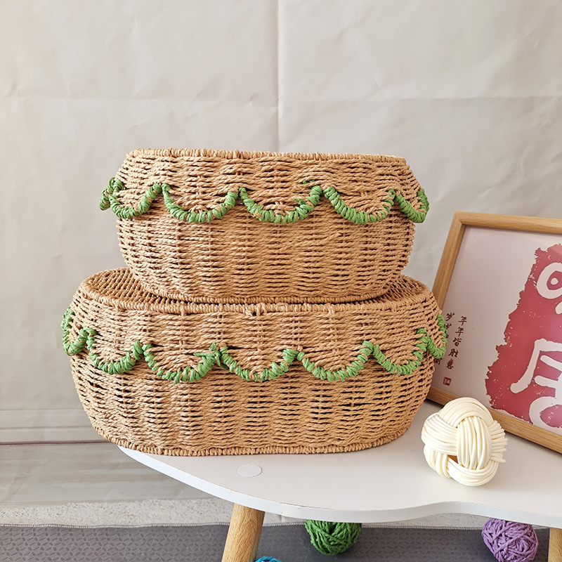 Cesta de almacenamiento de tela de caña con cubierta de tela