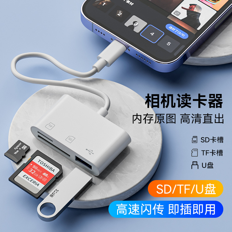 适用苹果type-c读卡器OTG传输内存U盘相机SD/TF卡 手机读卡连接线