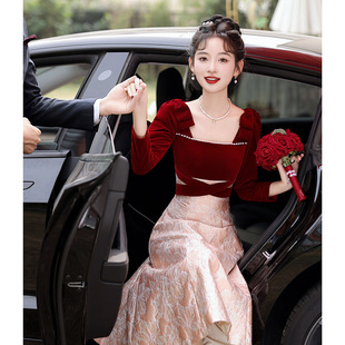 Toast Wear Bridal Temperament Square Neck Small Engagement Dress Back Door Casual Wear 2025 New Spring and Autumn