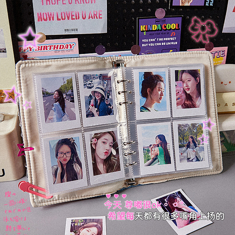 Folleto de tarjetas de vaquero retro Folleto de tarjetas de cuadrícula de palacio 4 Folleto de tarjetas de amor de estrellas Álbum de almacenamiento de tarjetas pequeñas Álbum de fotos de tela y2k