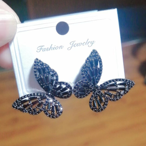 Amazon cross-border fashion hollow zircon temperament butterfly earrings new trend cold style earrings earrings for women