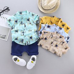 Foreign Trade Summer Baby Toddler Set Korean Style Boy Baby Cartoon Thin Trendy Shirt Short Sleeve Set Manufacturer Wholesale