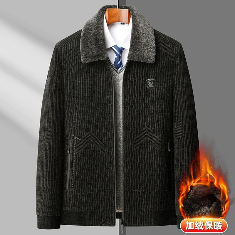 Demi-season coat for leisure, warm set, men's jacket, for middle age