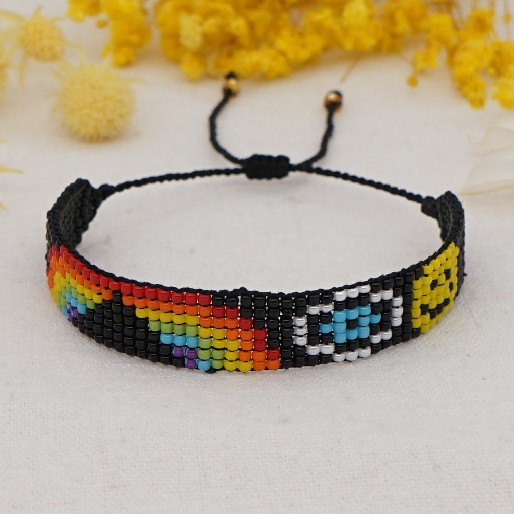 Fashion Weaving Eyes Rainbow Smiley Beaded Bracelet display picture 2