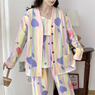 300kg extra-large pajamas spring and autumn monthly clothing loose postpartum lactation pregnant women three-piece set 30118-36#