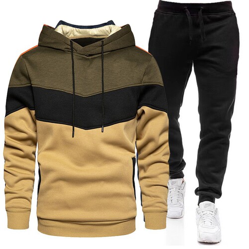 Men's Autumn/Winter Sports Hoodie Set, 3-Color Matched Zip-Up Sweatshirt Sportswear Set with Hoodie and Sweatpants, Plain Design