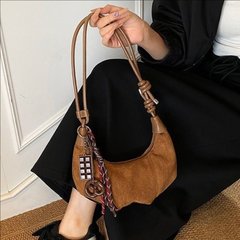 小众设计复古手提饺子包包女2025秋季新款磨砂轻奢撞色单肩斜挎包