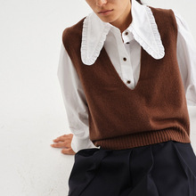 温度符号 澳洲羊毛无缝一体知识分子风深V领4色针织马甲针织衫