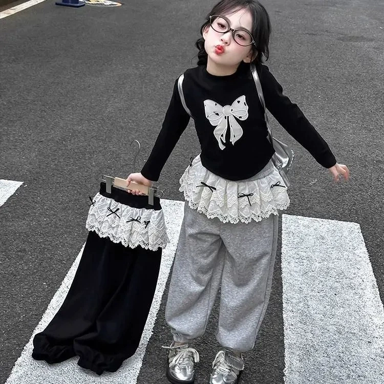 Spring trousers, children's curtain with bow, T-shirt, western style