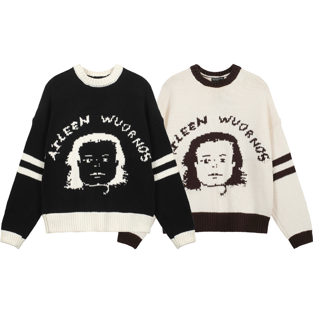 ERD melancólico rico de dibujos animados de segunda generación, suéter de color, suéter de punto relajado de cuello redondo, hombre y mujer.