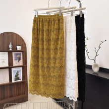 韩系甜美太阳花蕾丝直筒裙时尚百搭松紧腰显瘦镂空钩花半身裙9793