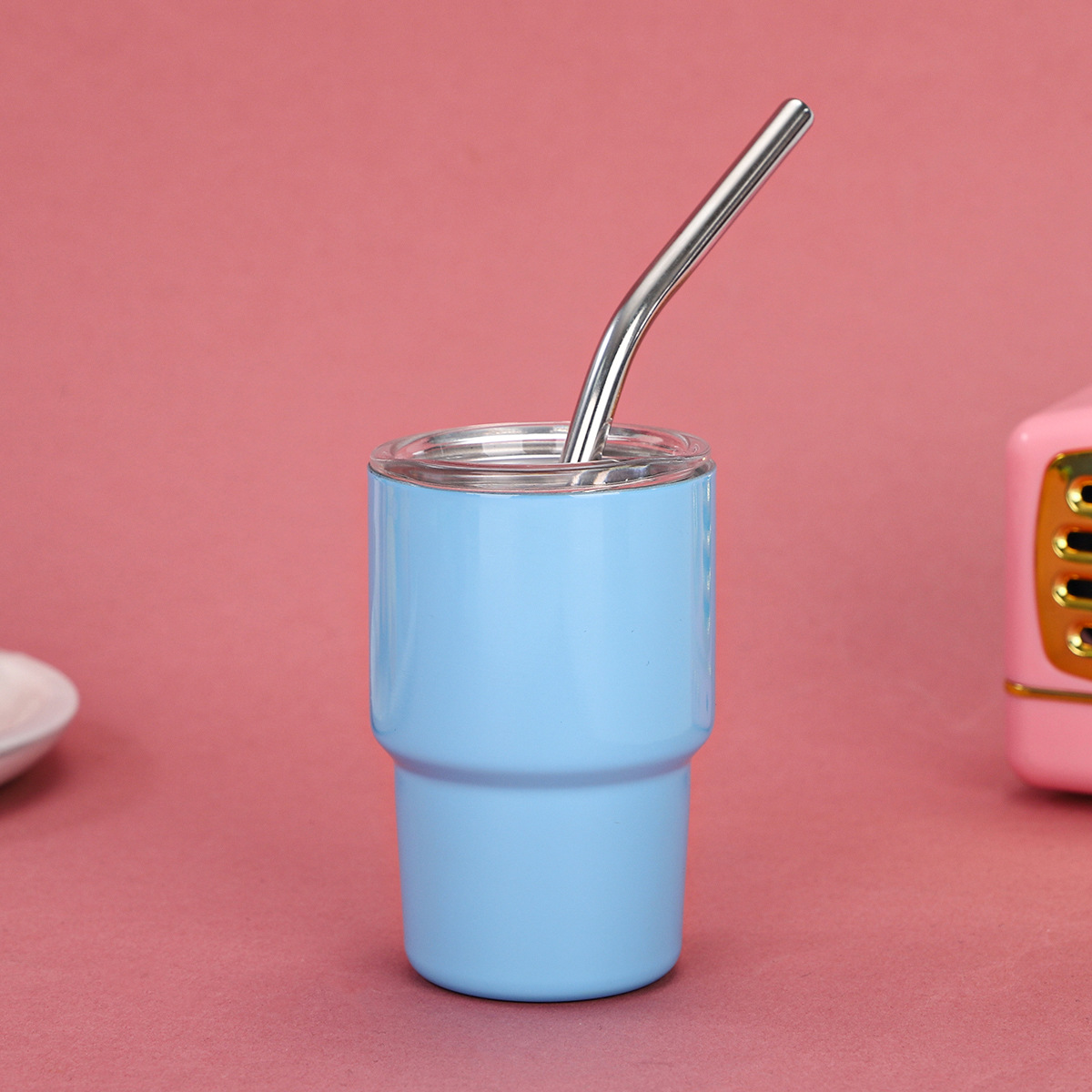 Transfronterizo Amazon 3oz mini copa de vino 304 acero inoxidable con taza de vacío de paja taza de café de color portátil