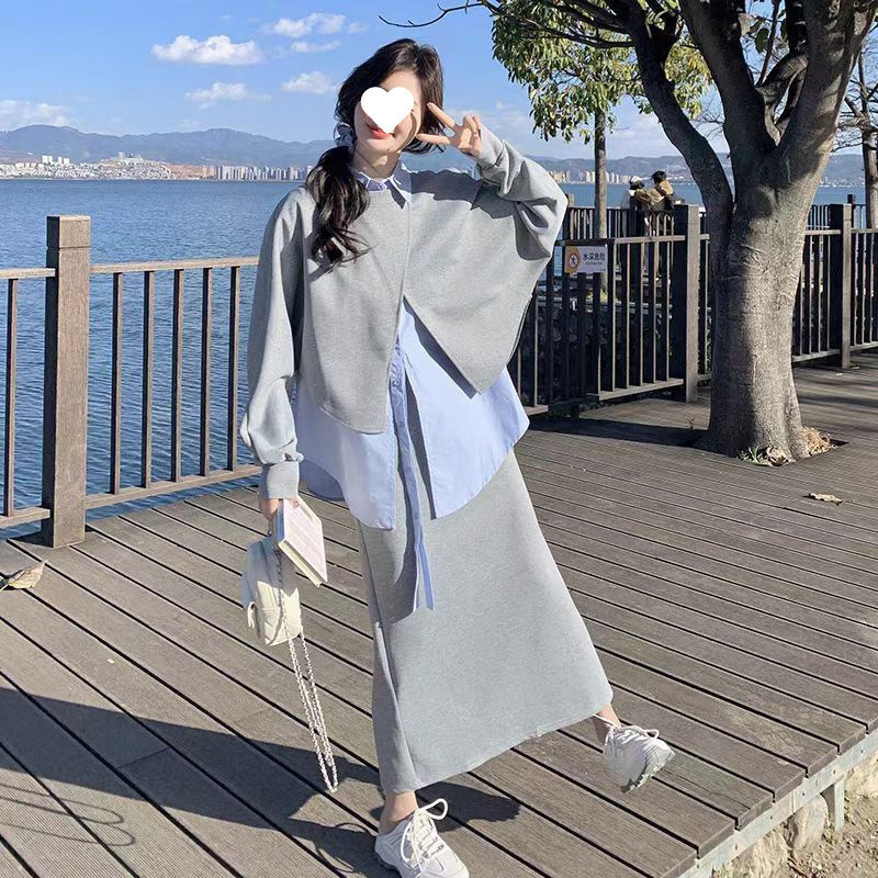 2025春季新款百搭休闲设计感通勤风韩系衬衫卫衣半身裙三件套女|undefined