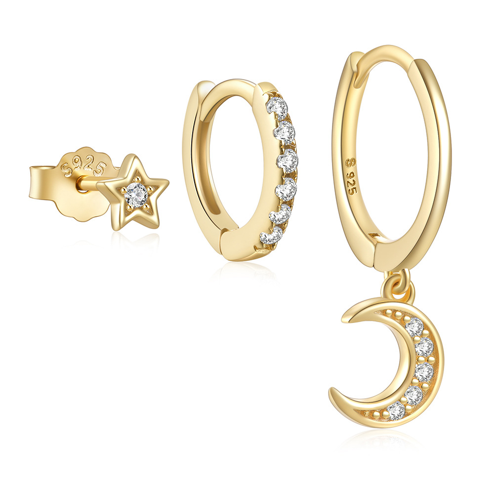 4g Weight Zircon Inlay Material Earrings Classification 3 Pieces Set Quantity Daily Occasion 925 Sterling Silver Material Geometric Pattern Women's Gender Plating, Inlay Design Simple Style Style 3 Pieces Set 925 Sterling Silver Zircon Geometric Earrings 94