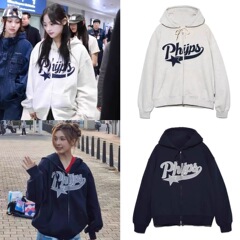 韩国phy*s刺绣字母拉链开衫卫衣minji裴真率同款连帽宽松外套男女