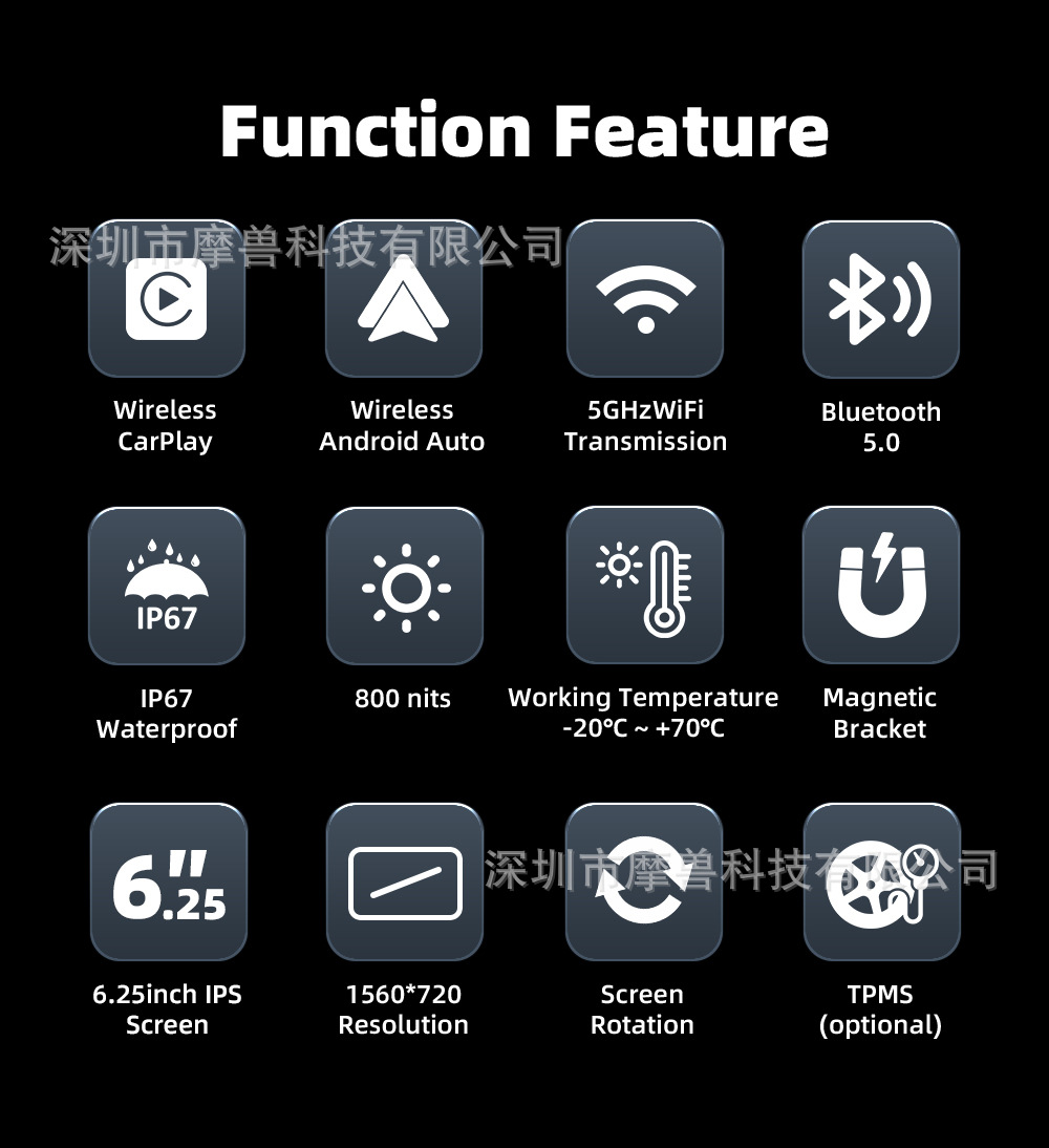 6.25inch Quick-Release Motorcycle Navigation Portable Wireless Carplay/Auto Waterproof Outdoor Riding
