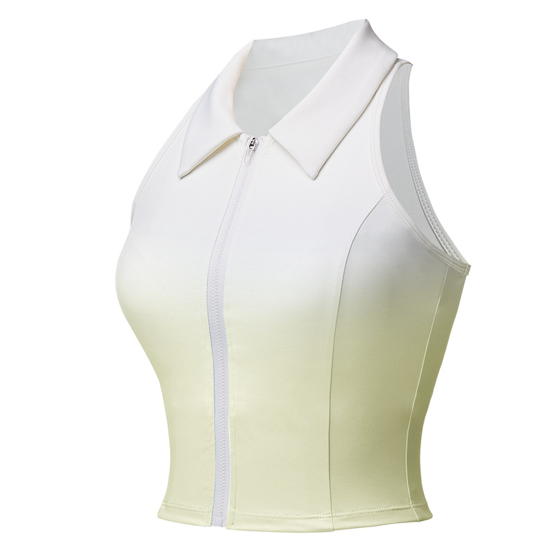 Uniforme de tenis transfronterizo Chaleco deportivo para mujer Chaleco sin mangas transpirable de secado rápido Chaleco de solapa degradado con cuello POLO