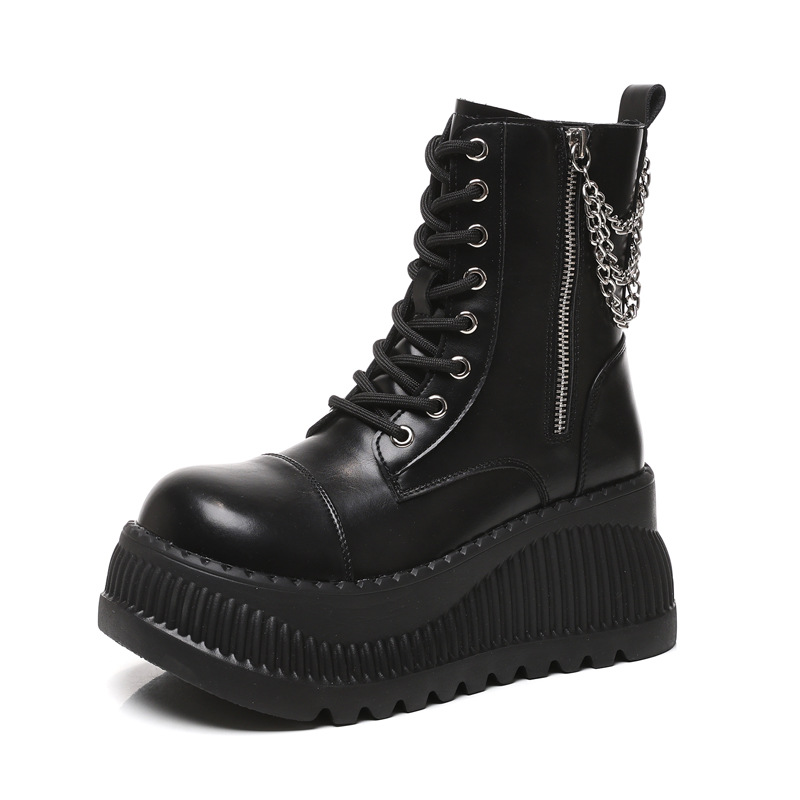 Boot Martin nữ cổ thấp đế dày tăng chiều cao, đế bánh xốp mềm — Màu be