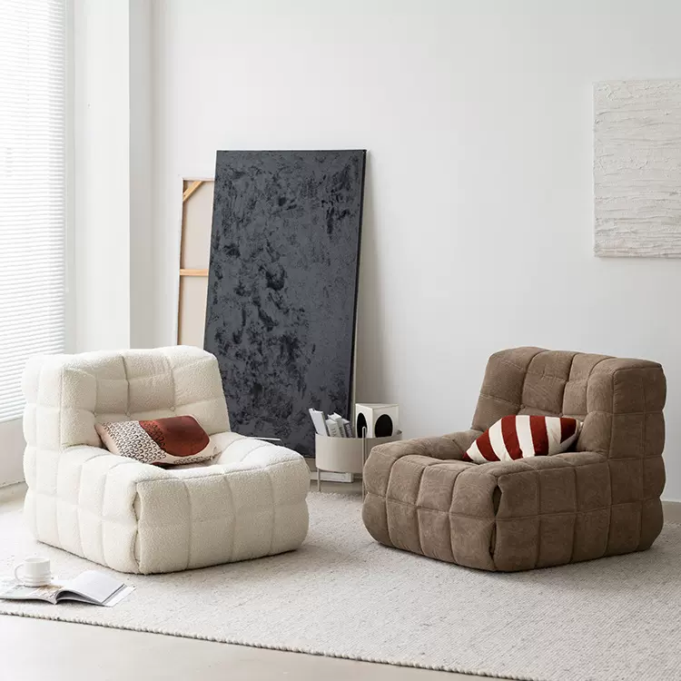 复古法式华夫格单人沙发椅客厅休闲复古风座椅布艺吐司阳台懒人