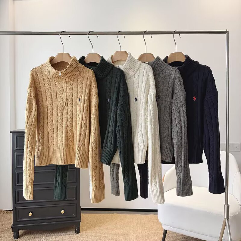 MYST&ZA European and American style 2026 autumn new women's zippered sweater, casual and chic cable knit sweater