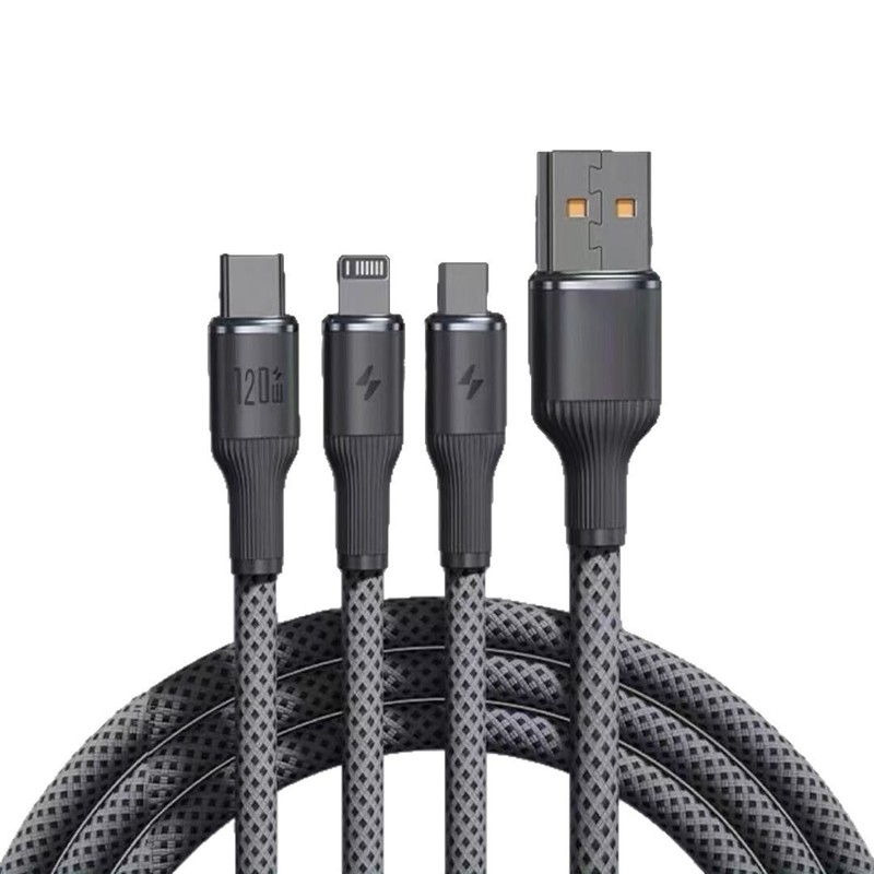 120 ワット充電器ケーブル編組データケーブルスリーインワン tpyec 超高速充電 1 対 3 携帯電話データケーブル|undefined