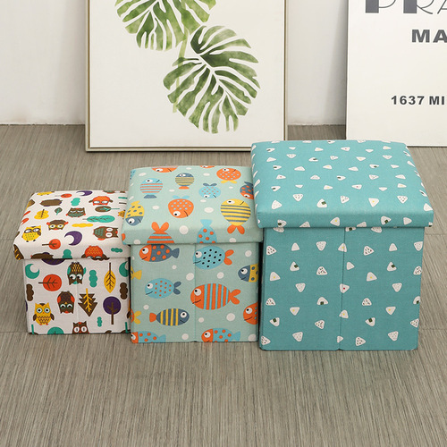 Multifunctional children's toy foldable cotton linen storage stool, household small seating storage stool factory wholesale