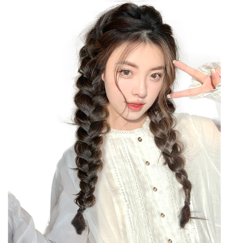 Wig Braided Kids Ponytail Cute Double Ponytail Vlogger Hot Girl Exclusive Twist Braids Natural Fish Bone Braids