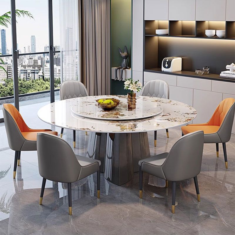 Italian Light Luxury Slate Round Table Modern Simple Dining Table and Chair Combination Home Small Apartment Commercial Turntable Round Dining Table