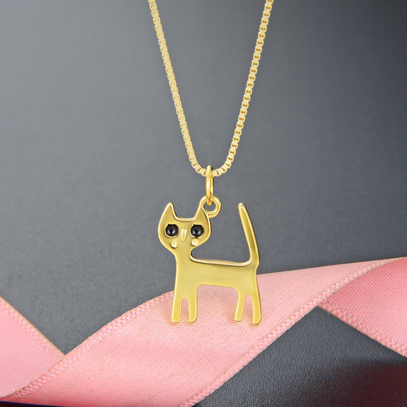 Estilo coreano simple creativo goteo de aceite personalizado gato collar joyería femenina S925 plata oro amarillo animal clavícula cadena colgante