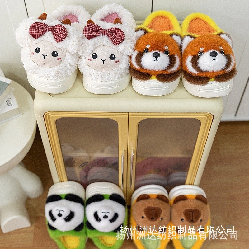 Zapatillas de algodón de animales lindas transfronterizas zapatillas de algodón de invierno para mujeres zapatos de calentamiento de peluche zapatos de algodón domésticos interiores zapatos de piso prácticos
