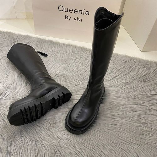 Thick Bottom Short Boots for Women 2024 New Pure Color Long Boots V-Neck Rider Boots Casual Boots 