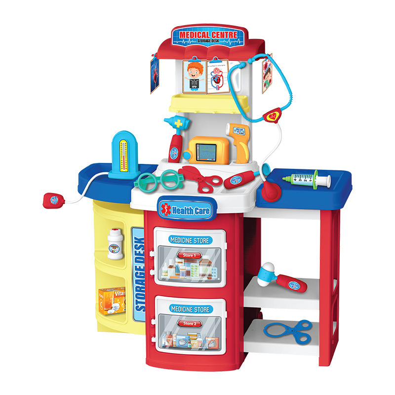 Simulación de pulverización transfronteriza infantil mesa de cubierta de cocina caja de herramientas de maquillaje médico pista de estacionamiento juguete de barra de tracción