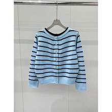 南油高端精品女装羊绒针织条纹开衫长袖外套正反面相同独特魅力